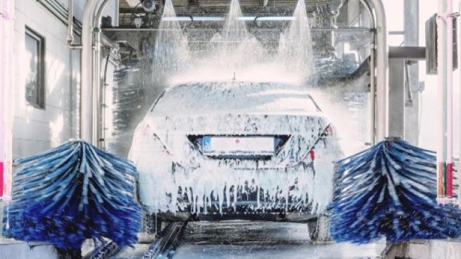 Car in an automatic car wash